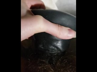 Quarantined Tiny pussy gets fucked by giant black horsecock dildo moans cum