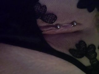 Russian girl touching her pierced pussy in transparent thongs