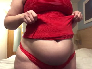 Swollen Belly Girl Soda Bloat in Red Dress