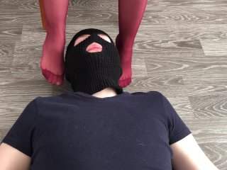 kelly_feet red pantyhose foot gagging and smelling nylon fetish