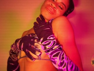 Goddess Rosie Reed Satin Gloves Topless Small Tits Tease Ebony Goddess