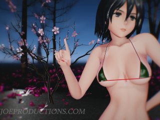 SFW MMD 4k UHD Forest Green Bikini Mikasa Ackerman - Baam - 1074