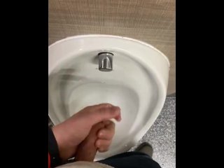 Wanking my hard cock in public toilets with big cumshot 