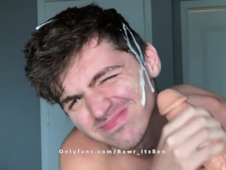 18 gay twink plays with new dildo and gets it to cum on his face!