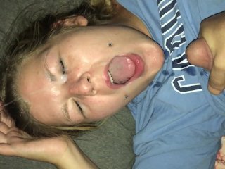 Cumming on jacketjills face and mouth. Some got in her eye