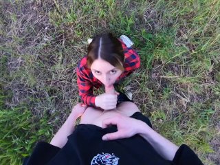 Perverted Teen Makes Me Cum on her titties In a Forest POV Public Outdoor