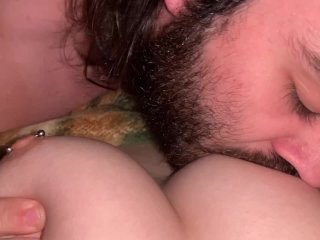 Boyfriend sucks and nibbles on my pierced nipples