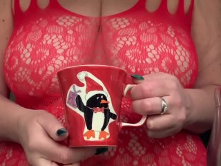 Filthy Big Tit Mature can't resist Playing with her Pussy and Huge Tits while making coffee.