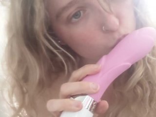 Cute Blonde Whore sucks and Gags on her Vibrator for you - big, natural tits out )