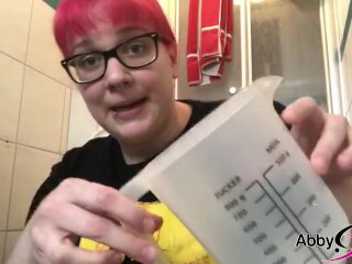 The Pee Bet - can I piss one liter? - German Goth BBW Abby Strange pissing