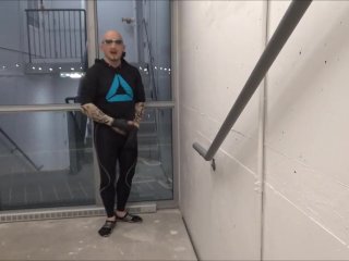 jerk off at hotel window cum at hotel stairway window