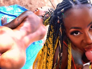 Ebony rasta girl with big boobs get´s fucked anal and creampied at the public beach - Josy Black