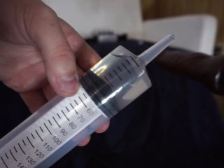 Injecting 40 ml of silicone lube to make sure I get a enjoyable ass fucking by my fucking machine