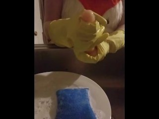 JOI latex gloves/costume fetish/petite blonde washes dishes