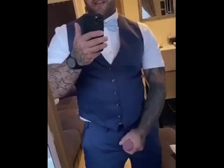 Straight hunk Andy Lee wearing suit, with huge cumshot