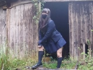 Japanese Crossdresser who loves to pee exposure in an abandoned house.