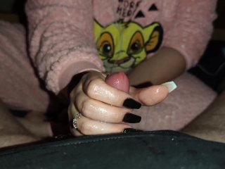 Ruined Cumshot with long black nails