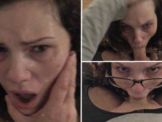 Amateur slut goes on her knees for a rough sloppy POV deepthroat