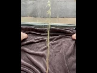Filthy Piss Slut sprays a window down with Strong Yellow Morning Piss