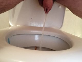 Peeing in a dirty public toilet. Uncut dick with a lot of foreskin