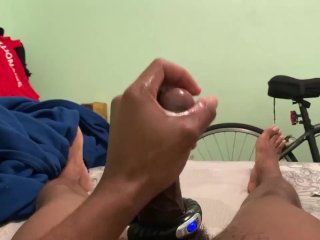 Stroking with my vibrator on my dick 