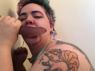 Sloppy blowjob from needy transboy