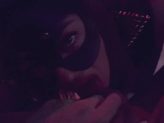 Lilly Devil Slut in BDSM mask passionately sucks cock, licks balls, rimming and moans from it