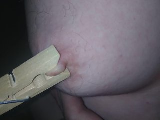 Pre Op Trans Man, Big Nipples Clothes Pin Clamped