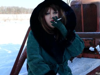 Alhana Winter Green Jacket and Gloves Smoke