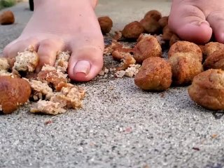 Watch Me Crush These Tiny Meatballs with My Sexy Chubby Feet