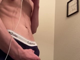White teen with abs stroking cock