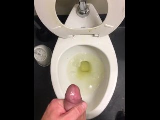 POV of me Pissing into a very disgusting toilet at work. People need to clean up after themselves. 