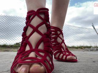red heels, walk on cement floor foot fetish- glimpseofme