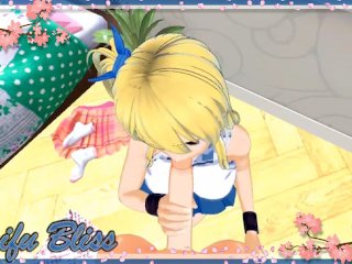 Lucy Heartfilia deep throating a cock.