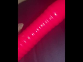 Creamy toy from tight black pussy 