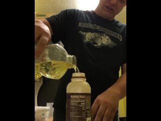 Pig chugs milk and oil