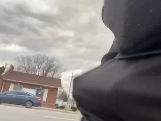 Stroking my bulge on busy street (I NEED a NASTY BITCH !) 