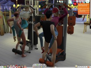 The Sims 4:8 people gym weightlifting machine training sex