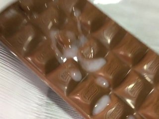 Stepdaughter eating chocolate with cum
