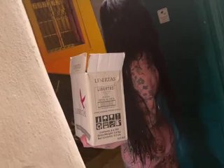 European bitch naked with a Delivery men