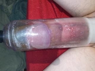 Piss in condom while using my penis pump  masturbate and cum in it