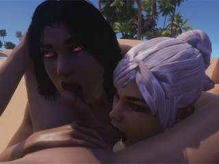 Insemination Curvy Babes on Beach  3D Porn Wild Life