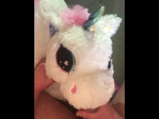 Cumming on my white plushie unicorn