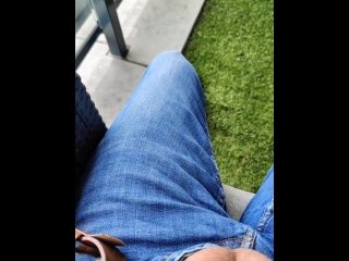 Smoking on the balcony with my full balls and cock so hard - see the twitch at the end