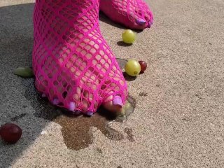 Crushing Grapes Was So Fun Barefoot, I Had To Try It In My Favorite Fishnets