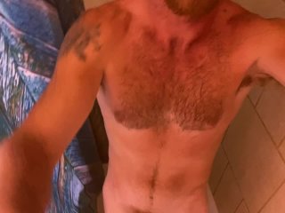 Ginger Solo shower Uncut cock  construction worker