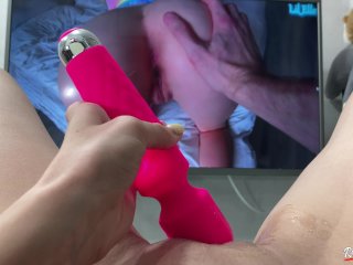 I entertain my pussy after work with a pink vibrator while alone at home and finish with