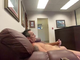 Exhibitionist naked at work and edging his cock in receptionists office