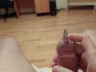 Small penis plug is fully inside pushed by the other cock sounding rod