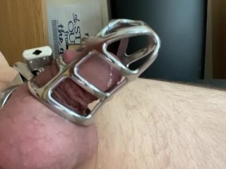 Close up Chastity - solo male cock lock